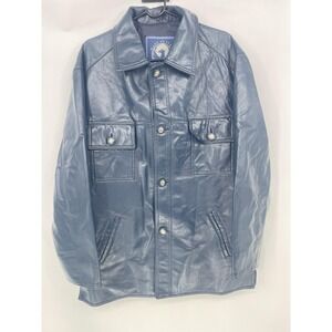 Italian Textile Group Leather Jacket Men Large Blue Italy GA Classic XL‎